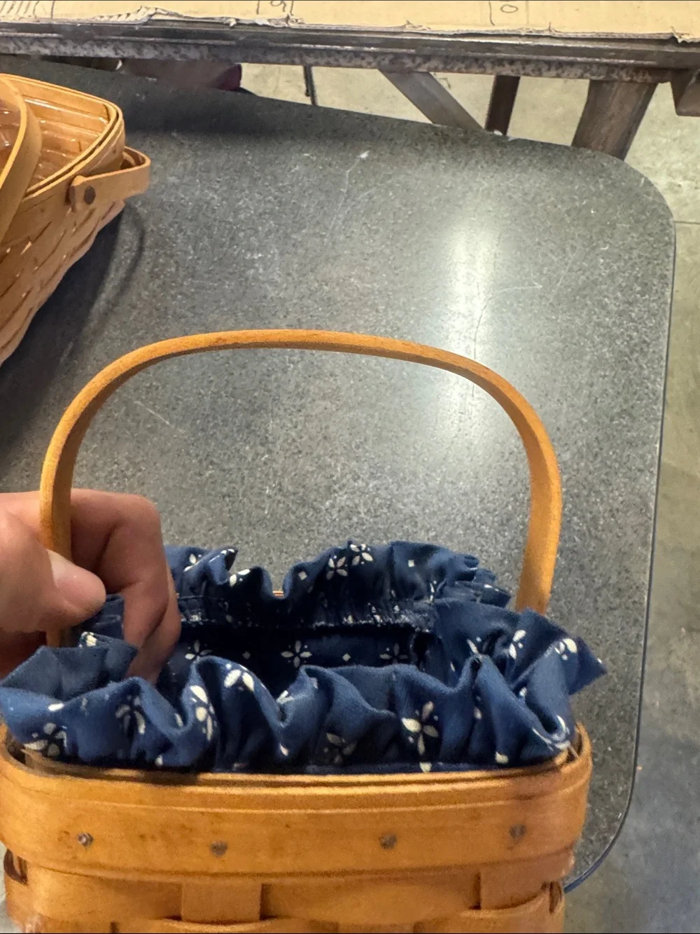 Longaberger Navy Fabric-Lined Woven Basket with Handle